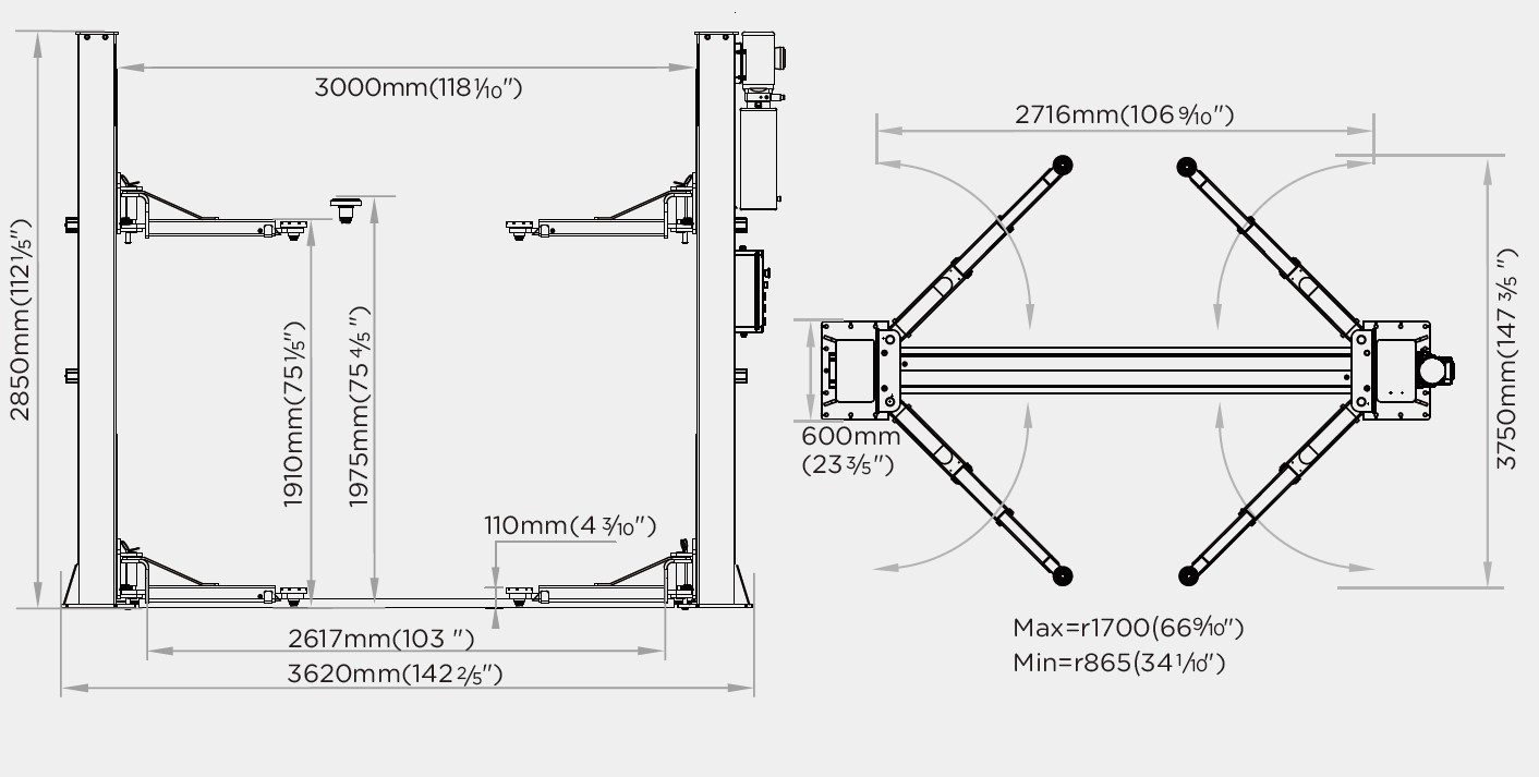 Atlas ATP10 Two Post Lift dimensions for your garage. Check the dimensions of our Atlas ATP10 2 Post Car Lift to see if it is the right lift for your services.