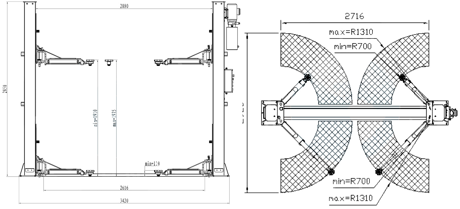 Atlas ATP9 2 Post Car Lift dimensions for your garage. Discover the dimensions and spacing for the Atlas ATP9 2 Post Lift and see how this would suit your garage services.